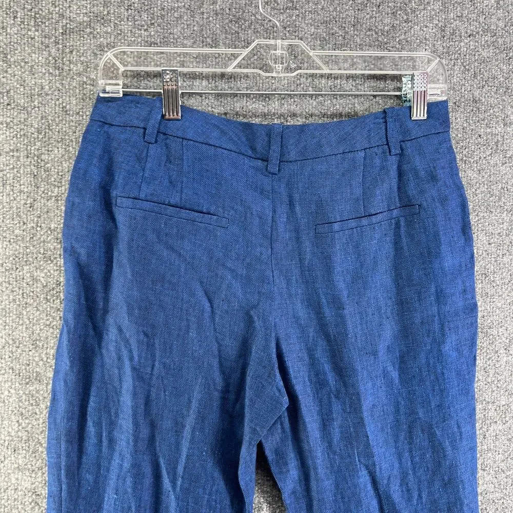Zara Pants‎ Womens 4 Blue Linen Blend Tapered Cropped Trousers Cuffed Comfort